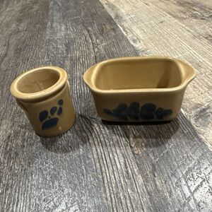 Pfaltzgraff Tan and Blue Toothpick Holder and Sugar Packet Holder